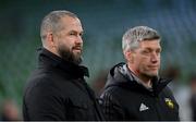 17 December 2022; Ireland head coach Andy Farrell, left, and La Rochelle head coach Ronan O'Gara before the Heineken Champions Cup Pool B Round 2 match between Ulster and La Rochelle at Aviva Stadium in Dublin. Photo by Ramsey Cardy/Sportsfile