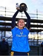 17 December 2022; Salthill-Knocknacarra captain Ailbhe Finnerty lifts the cup after the 2022 currentaccount.ie LGFA All-Ireland Junior Club Football Championship Final match between Naomh Abán of Cork and Salthill-Knocknacarra of Galway at Fethard Town Park in Fethard, Tipperary. Photo by Ben McShane/Sportsfile