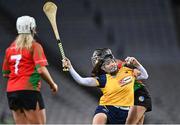 17 December 2022; Sara Louise Graffin of Clonduff is tackled by Emma Gaffney of James Stephens during the AIB All-Ireland Intermediate Camogie Club Championship Final match between Clonduff of Down and James Stephens of Kilkenny at Croke Park in Dublin. Photo by Piaras Ó Mídheach/Sportsfile