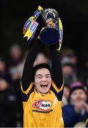 17 December 2022; Clonduff captain Jenna Boden lifts the Agnes O'Farrelly Cup after her side's victory in the AIB All-Ireland Intermediate Camogie Club Championship Final match between Clonduff of Down and James Stephens of Kilkenny at Croke Park in Dublin. Photo by Piaras Ó Mídheach/Sportsfile