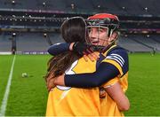 17 December 2022; Clonduff players Erin Rafferty, right, and Paula O'Hagan celebrate after their side's victory in the AIB All-Ireland Intermediate Camogie Club Championship Final match between Clonduff of Down and James Stephens of Kilkenny at Croke Park in Dublin. Photo by Piaras Ó Mídheach/Sportsfile