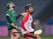 17 December 2022; Catrin Dobbin of Loughgiel Shamrocks celebrates after scoring her side's first goal during the AIB All-Ireland Senior Camogie Club Championship Final match between Sarsfields of Galway and Loughgiel Shamrocks of Antrim at Croke Park in Dublin. Photo by Piaras Ó Mídheach/Sportsfile