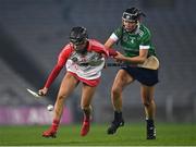 17 December 2022; Caitrin Dobbin of Loughgiel Shamrocks in action against Kate Gallagher of Sarsfields during the AIB All-Ireland Senior Camogie Club Championship Final match between Sarsfields of Galway and Loughgiel Shamrocks of Antrim at Croke Park in Dublin. Photo by Piaras Ó Mídheach/Sportsfile
