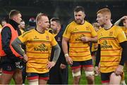 17 December 2022; Luke Marshall, left, Alan O'Connor, centre, and Nathan Doak of Ulster after the Heineken Champions Cup Pool B Round 2 match between Ulster and La Rochelle at Aviva Stadium in Dublin. Photo by Ramsey Cardy/Sportsfile