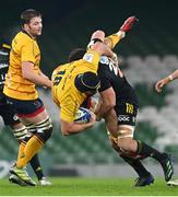 17 December 2022; Gareth Milasinovich of Ulster is tackled by Paul Boudehent of La Rochelle during the Heineken Champions Cup Pool B Round 2 match between Ulster and La Rochelle at Aviva Stadium in Dublin. Photo by Ramsey Cardy/Sportsfile