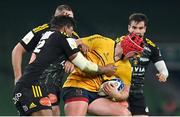 17 December 2022; Tom Stewart of Ulster is tackled by Jonathan Danty of La Rochelle during the Heineken Champions Cup Pool B Round 2 match between Ulster and La Rochelle at Aviva Stadium in Dublin. Photo by Ramsey Cardy/Sportsfile