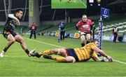 17 December 2022; Duane Vermeulen of Ulster scores his side's third try during the Heineken Champions Cup Pool B Round 2 match between Ulster and La Rochelle at Aviva Stadium in Dublin. Photo by John Dickson/Sportsfile