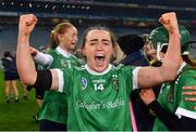 17 December 2022; Siobhan McGrath of Sarsfields celebrates after the AIB All-Ireland Senior Camogie Club Championship Final match between Sarsfields of Galway and Loughgiel Shamrocks of Antrim at Croke Park in Dublin. Photo by Piaras Ó Mídheach/Sportsfile
