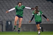 17 December 2022; Shannon Corcoran, left, and Caoimhe Kelly of Sarsfields celebrate after the AIB All-Ireland Senior Camogie Club Championship Final match between Sarsfields of Galway and Loughgiel Shamrocks of Antrim at Croke Park in Dublin. Photo by Piaras Ó Mídheach/Sportsfile