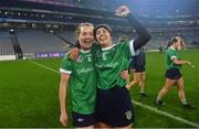 17 December 2022; Clodagh McGrath, left, and Tara Kenny of Sarsfields celebrate after the AIB All-Ireland Senior Camogie Club Championship Final match between Sarsfields of Galway and Loughgiel Shamrocks of Antrim at Croke Park in Dublin. Photo by Piaras Ó Mídheach/Sportsfile