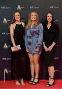 17 December 2022; In attendance during the RTÉ Sports Awards 2022 at RTÉ studios in Donnybrook, Dublin, are Republic of Ireland women's interntional players, from left, Heather Payne, Amber Barrett and Áine O'Gorman. Photo by Seb Daly/Sportsfile