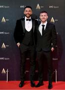 17 December 2022; In attendance during the RTÉ Sports Awards 2022 at RTÉ studios in Donnybrook, Dublin, are Shamrock Rovers players Roberto Lopes, left, and Jack Byrne. Photo by Seb Daly/Sportsfile