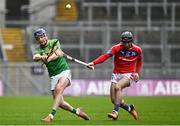 18 December 2022; Keelan Molloy of Dunloy Cuchullains in action against Damien McGlynn of St Thomas during the AIB GAA Hurling All-Ireland Senior Club Championship Semi-Final match between Dunloy Cuchullains of Antrim and St Thomas of Galway at Croke Park in Dublin. Photo by Sam Barnes/Sportsfile