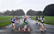 18 December 2022; Siobhan O'Reilly of Moy Valley, Kildare, centre, competing in the Women's U18 5km walk during the 123.ie National Race Walk Championships at St. Anne's Park in Raheny, Dublin. Photo by Ben McShane/Sportsfile