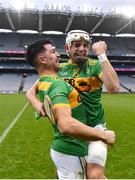 18 December 2022; Nigel Elliott, left, and Sean Elliott, both of Dunloy Cuchullains, celebrate at the final whistle after their side's victory in the AIB GAA Hurling All-Ireland Senior Club Championship Semi-Final match between Dunloy Cuchullains of Antrim and St Thomas of Galway at Croke Park in Dublin. Photo by Sam Barnes/Sportsfile