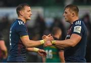 18 December 2022; Mike Haley, left, and Gavin Coombes of Munster after their side's victory in the Heineken Champions Cup Pool B Round 2 match between Northampton Saints and Munster at Franklin's Gardens in Northampton, England. Photo by Seb Daly/Sportsfile