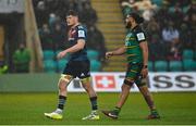 18 December 2022; Jack O’Donoghue of Munster and Lewis Ludlam of Northampton Saints leave the pitch after both being shown a yellow card during the Heineken Champions Cup Pool B Round 2 match between Northampton Saints and Munster at Franklin's Gardens in Northampton, England. Photo by Seb Daly/Sportsfile