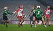 17 December 2022; Shauna Devlin of Loughgiel Shamrocks in action against Cora Kenny of Sarsfields, left, during the AIB All-Ireland Senior Camogie Club Championship Final match between Sarsfields of Galway and Loughgiel Shamrocks of Antrim at Croke Park in Dublin. Photo by Piaras Ó Mídheach/Sportsfile