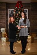 20 December 2022; Deirdre Doherty from Mayo club Charlestown, right, is presented with The Croke Park/LGFA Player of the Month award for November by Edele O’Reilly, Director of Sales and Marketing, The Croke Park, at The Croke Park on Jones Road in Dublin. Deirdre scored 1-7, including a late winning free, in Charlestown’s Connacht Intermediate Club Final victory, before contributing all ten points for Charlestown in their currentaccount.ie All-Ireland semi-final defeat to eventual winners, Longford Slashers. Photo by Sam Barnes/Sportsfile