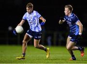 21 December 2022; Jack Lundy of Dublin Development Squad in action against Seán Bugler of Dublin West during the Dave Hickey Plate Final match between Dublin West and Dublin Development Squad at the Dublin City University Sports Campus in Dublin. Photo by Seb Daly/Sportsfile