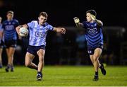 21 December 2022; Shane Kane of Dublin Development Squad in action against Eoin Murchan of Dublin West during the Dave Hickey Plate Final match between Dublin West and Dublin Development Squad at the Dublin City University Sports Campus in Dublin. Photo by Seb Daly/Sportsfile