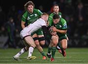 23 December 2022; Tom Farrell of Connacht is tackled by Nathan Doak of Ulster during the United Rugby Championship match between Connacht and Ulster at The Sportsground in Galway. Photo by Piaras Ó Mídheach/Sportsfile