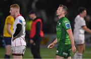 23 December 2022; Jack Carty of Connacht makes his way off the pitch after kicking a conversion attempt wide, in the last play of the match, during the United Rugby Championship match between Connacht and Ulster at The Sportsground in Galway. Photo by Piaras Ó Mídheach/Sportsfile