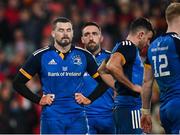 26 December 2022; Max Deegan of Leinster reacts after Patrick Campbell of Munster, not pictured, scored his side's third try during the United Rugby Championship match between Munster and Leinster at Thomond Park in Limerick. Photo by Piaras Ó Mídheach/Sportsfile