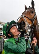 27 December 2022; Jockey Daryl Jacob and Blue Lord after winning the Paddy's Rewards Club Steeplechase on day two of the Leopardstown Christmas Festival at Leopardstown Racecourse in Dublin. Photo by Seb Daly/Sportsfile