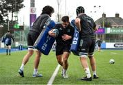 28 December 2022; Lee Barron, centre, with James Culhane, right, and Alex Soroka during Leinster rugby squad training at Energia Park in Dublin. Photo by David Fitzgerald/Sportsfile