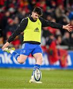 26 December 2022; Harry Byrne of Leinster during the warm-up before the United Rugby Championship match between Munster and Leinster at Thomond Park in Limerick. Photo by Piaras Ó Mídheach/Sportsfile