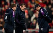 26 December 2022; Munster head coach Graham Rowntree, centre, with Munster attack coach Mike Prendergast and Munster defence coach Denis Leamy, right, before the United Rugby Championship match between Munster and Leinster at Thomond Park in Limerick. Photo by Piaras Ó Mídheach/Sportsfile