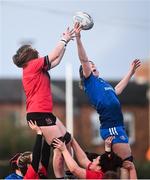 30 December 2022; Aoife McDermott of Leinster in action against Helen McGhee of Ulster during the Women's Interprovincial Friendly match between Leinster and Ulster at Energia Park in Dublin. Photo by David Fitzgerald/Sportsfile