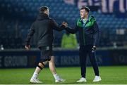 1 January 2023; David Hawkshaw of Connacht shakes hands with John McKee of Leinster before the United Rugby Championship between Leinster and Connacht at RDS Arena in Dublin. Photo by Harry Murphy/Sportsfile