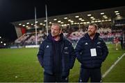 1 January 2023; Munster head coach Graham Rowntree, left, and forwards coach Andi Kyriacou after the United Rugby Championship between Ulster and Munster at Kingspan Stadium in Belfast. Photo by Ramsey Cardy/Sportsfile