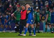 1 January 2023; Jonathan Sexton of Leinster reacts as he makes his way off the pitch after picking up an injury during the United Rugby Championship between Leinster and Connacht at RDS Arena in Dublin. Photo by Ben McShane/Sportsfile