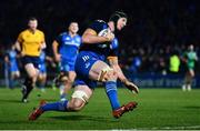 1 January 2023; Ryan Baird of Leinster scores his side's sixth try during the United Rugby Championship between Leinster and Connacht at RDS Arena in Dublin. Photo by Ben McShane/Sportsfile