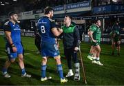 1 January 2023; Caelan Doris of Leinster embraces David Hawkshaw of Connacht after the United Rugby Championship between Leinster and Connacht at RDS Arena in Dublin. Photo by Harry Murphy/Sportsfile