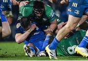1 January 2023; Jonathan Sexton of Leinster reatcs after a tackle with Jarrad Butler of Connacht during the United Rugby Championship between Leinster and Connacht at RDS Arena in Dublin. Photo by Harry Murphy/Sportsfile