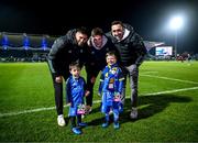 1 January 2023; Matchday mascot Rian Kirwan, right, and his brother Oisin with Leinster players, from left, Ross Byrne, Joe McCarthy and Jack Conan at Leinster and Connacht in the United Rugby Championship at RDS Arena in Dublin. Photo by Harry Murphy/Sportsfile
