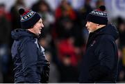 1 January 2023; Ulster head coach Dan McFarland, right, and Ulster assistant coach Dan Soper before the United Rugby Championship between Ulster and Munster at Kingspan Stadium in Belfast. Photo by Ramsey Cardy/Sportsfile