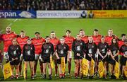 1 January 2023; Munster players, from left, Kiran McDonald, Jack Crowley, Malakai Fekitoa, Dave Kilcoyne, Antoine Frisch, Niall Scannell, Shane Daly, Mike Haley, and Paddy Patterson before the United Rugby Championship between Ulster and Munster at Kingspan Stadium in Belfast. Photo by Ramsey Cardy/Sportsfile