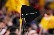 1 January 2023; A Sennheiser antenna during the United Rugby Championship between Ulster and Munster at Kingspan Stadium in Belfast. Photo by Ramsey Cardy/Sportsfile