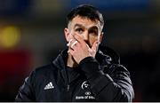 1 January 2023; Conor Murray of Munster reacts whilst watching the big screen during the United Rugby Championship between Ulster and Munster at Kingspan Stadium in Belfast. Photo by Ramsey Cardy/Sportsfile