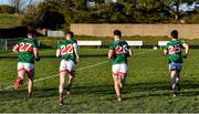 2 January 2023; Mayo players, from left, Aaron McDonnell, Bryan Walsh, Ciarán Boland and Alfie Morrison perform runs after the challenge match between Mayo and Sligo at James Stephen's Park in Ballina, Mayo. Photo by Piaras Ó Mídheach/Sportsfile