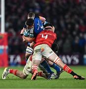 26 December 2022; Joe McCarthy of Leinster is tackled by Jean Kleyn of Munster during the United Rugby Championship match between Munster and Leinster at Thomond Park in Limerick. Photo by Eóin Noonan/Sportsfile
