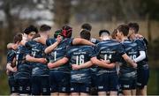 4 January 2023; Metro players huddle during the Shane Horgan Cup round three match between Metro and North Midlands at Clontarf RFC in Dublin. Photo by Harry Murphy/Sportsfile