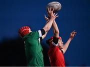 4 January 2023; Saul Harris of North East takes possession in a lineout Eoin O'Doherty of South East during the Shane Horgan Cup Round Three match between South East and North East at Clontarf RFC in Dublin. Photo by Harry Murphy/Sportsfile