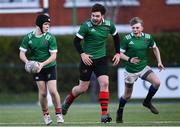 4 January 2023; Aaron Hughes of South East, left, during the Shane Horgan Cup Round Three match between South East and North East at Clontarf RFC in Dublin. Photo by Harry Murphy/Sportsfile
