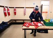 4 January 2023; Michael Curtin prepares the Cork dressing room ahead of his 30th year as kitman before the McGrath Cup Group A match between Cork and Kerry at Páirc Ui Rinn in Cork. Photo by Eóin Noonan/Sportsfile